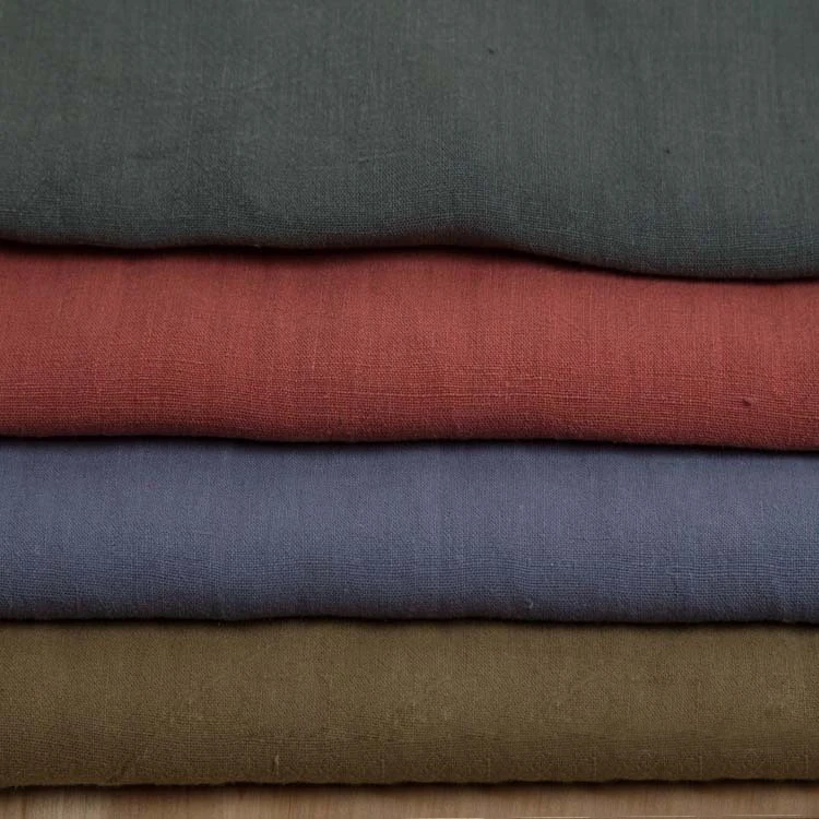 Оптовая продажа, тонкое качество, мягкая промытая однотонная окрашенная 100% Органическая льняная ткань умеренной толщины для одежды