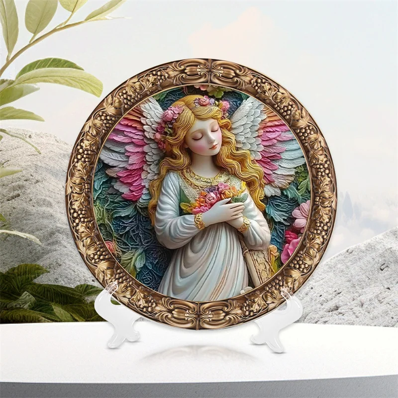 Fashion Art Decoration Popular Delicate Angel Girl Painting Element Resin  Plate Art Crafts