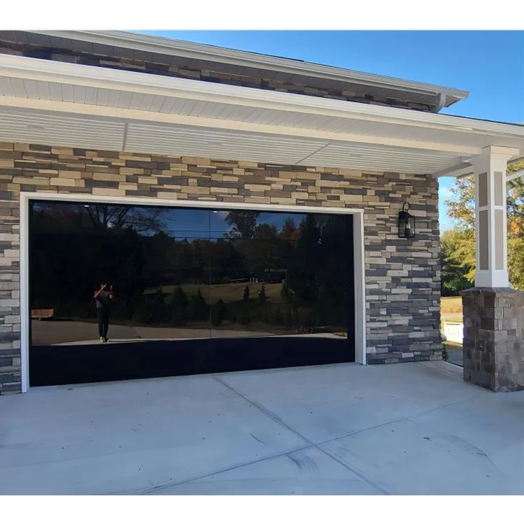 Aluminum alloy black mirror tempered glass frameless reflective electric villa garage door manufacturer