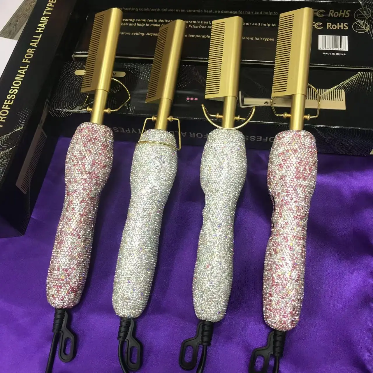 free logo private label bling diamond hot comb 500 degrees 450 degrees vendor