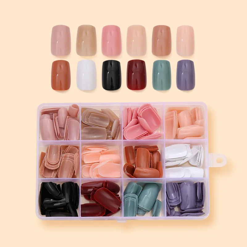 288pcs Solid Color Glossy False Nail Art Extension Tips Full Cover Press on Acrylic Nails Long Capsule Manicure Accessories