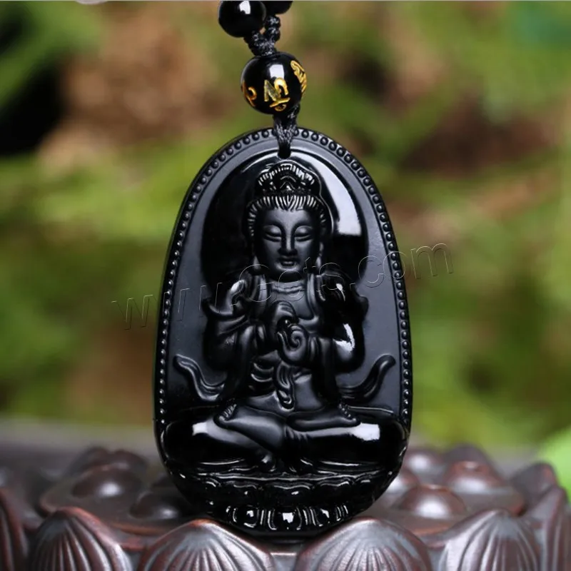 natural carved engraved frosted obsidian necklace nylon cord 1317874