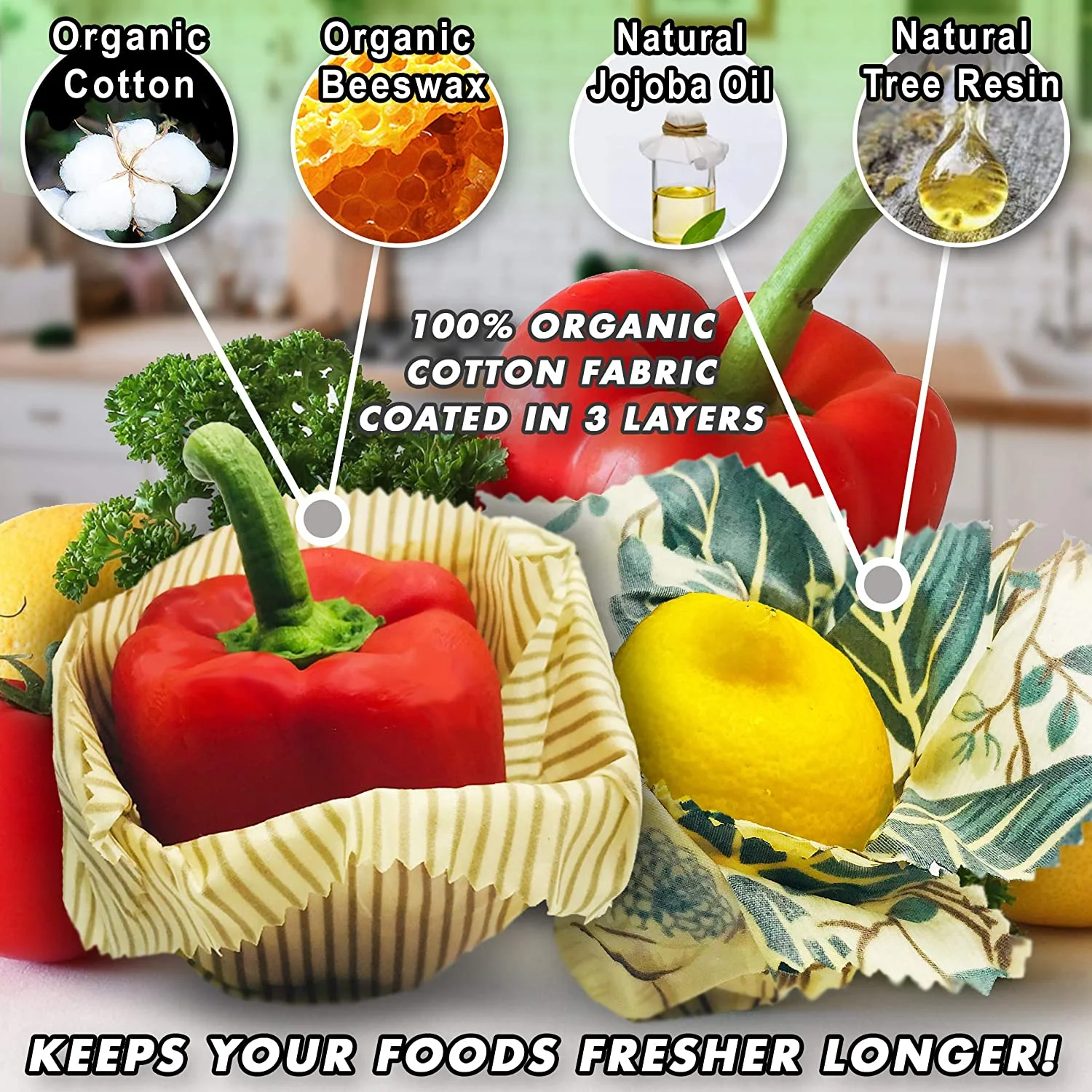 Eco Friendly Custom Private Label 3-Pack Food Grade Reusable Organic Kitchen Beeswax Food Paper Wraps Set For Keeping Fresh