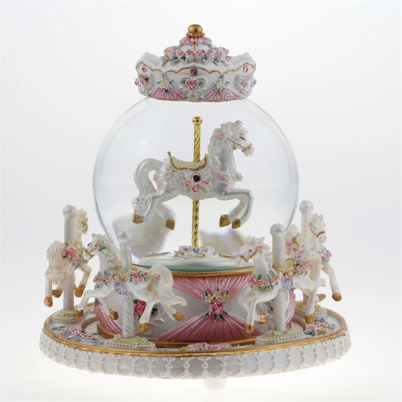 Explosive Pink Romance Music Box Carousel Music Box Resin Crafts Home Decoration Items