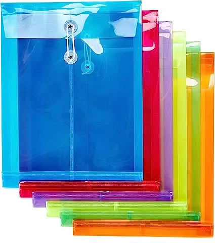 Expandable Plastic Envelopes Files Document Folders with Button & String Tie Closure Letter A4 Size Expansion for School Office