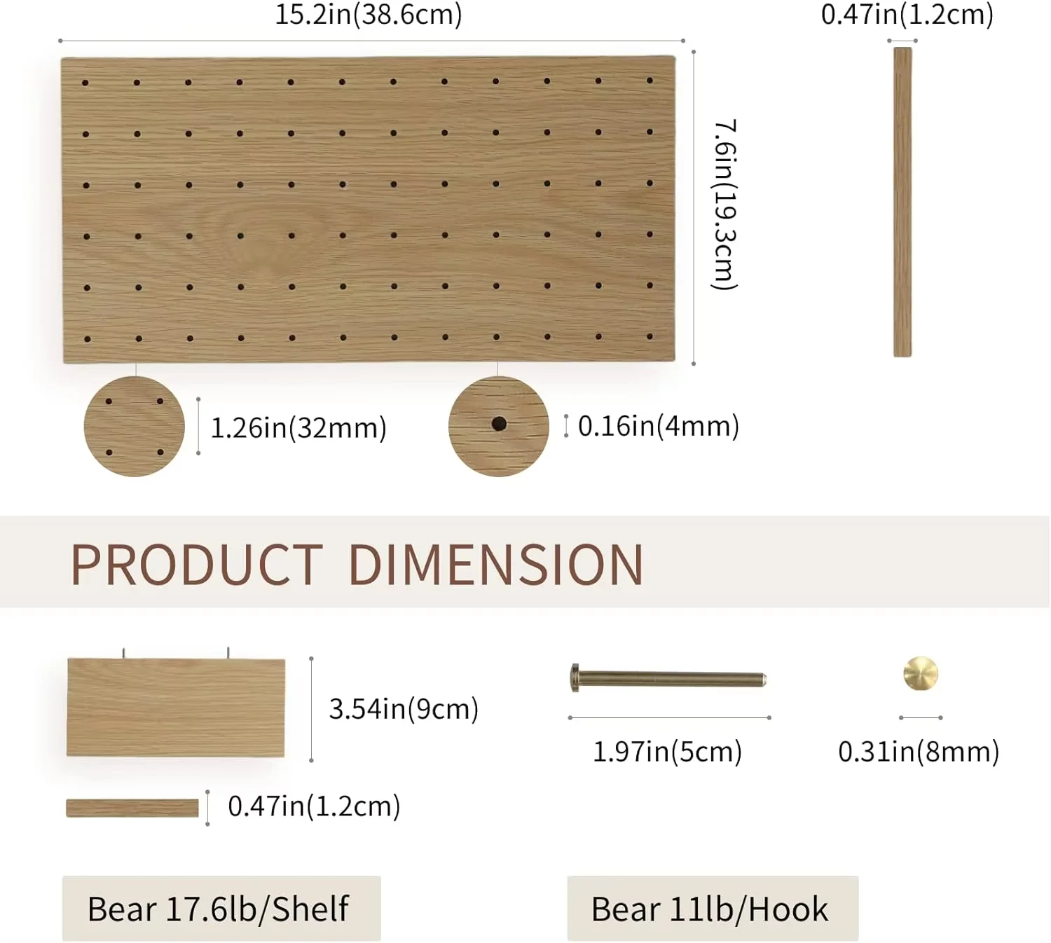 Wooden Pegboard DIY Storage and Display Panels with Shelves and Brass Hooks(Yellow)