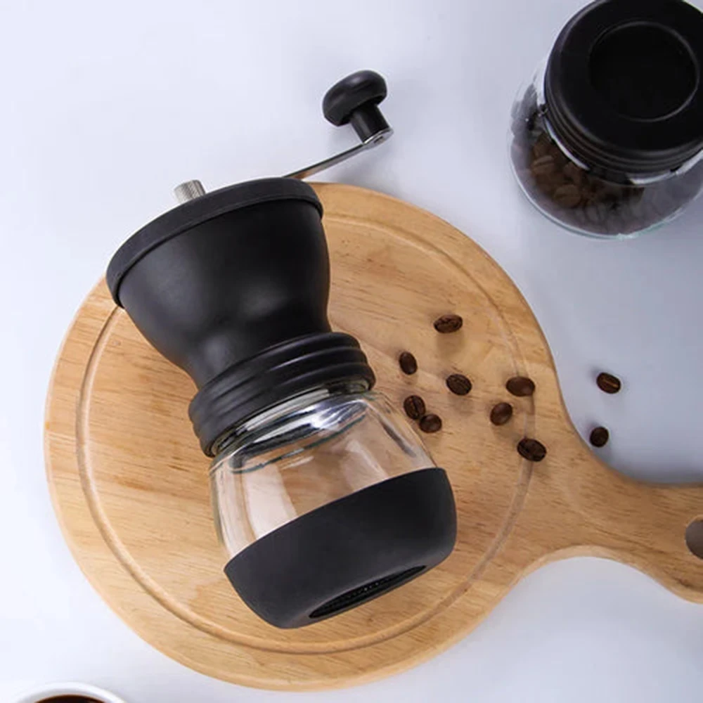 Kitchen & Tabletop Portable Black Ceramic Burr Mill Manual Bean Coffee Grinder With Double-Wall Jars