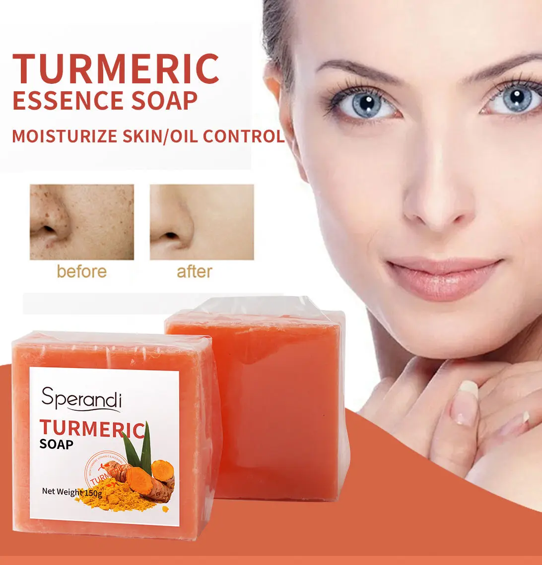 Factory Wholesale Private Label OEM Organic Whitening Anti-acne Skin Care Turmeric Handmade Bath Facial Soap 100g