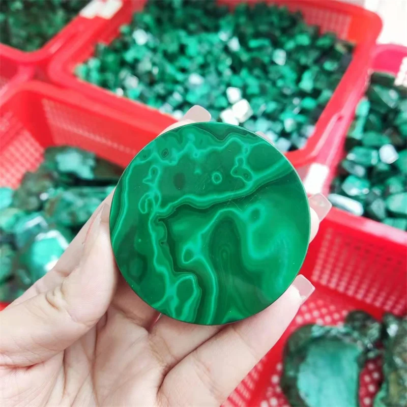 Natural Healing Gemstone Crystal Craft Smooth-Faced Malachite Wafer For Home Decoration