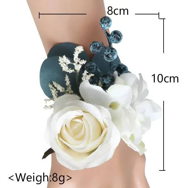 Groom Bride Corsage Simulation Silk White Rose Flower Business Conference Lapel Flower Wedding Bridesmaid Sister Wrist Flowers