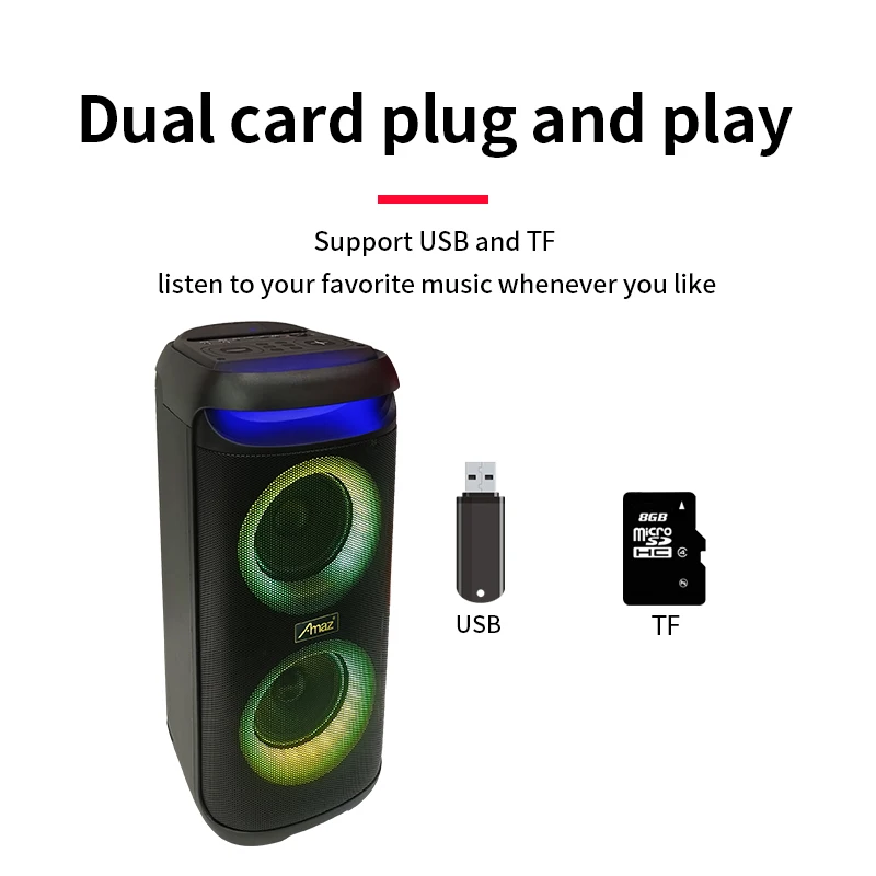 wholesale Bluetooth speaker  Dual 6.5'inch   with 6 effects of LED light colorful circle light/TWS/AUX