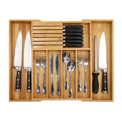 Bamboo Expandable Drawer Organizer Utensil Holder Adjustable Cutlery Tray Organizer and Cutlery Organizer Kitchen