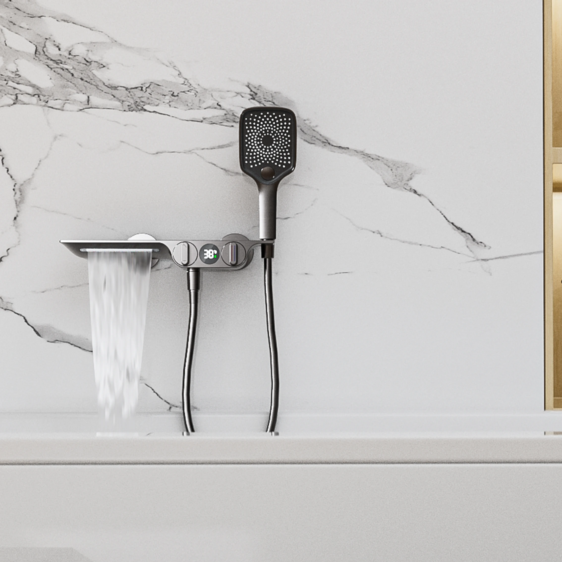 Gun Gery Adjustable Lift Handheld Shower Tap Thermostatic Bathtub Shower Set