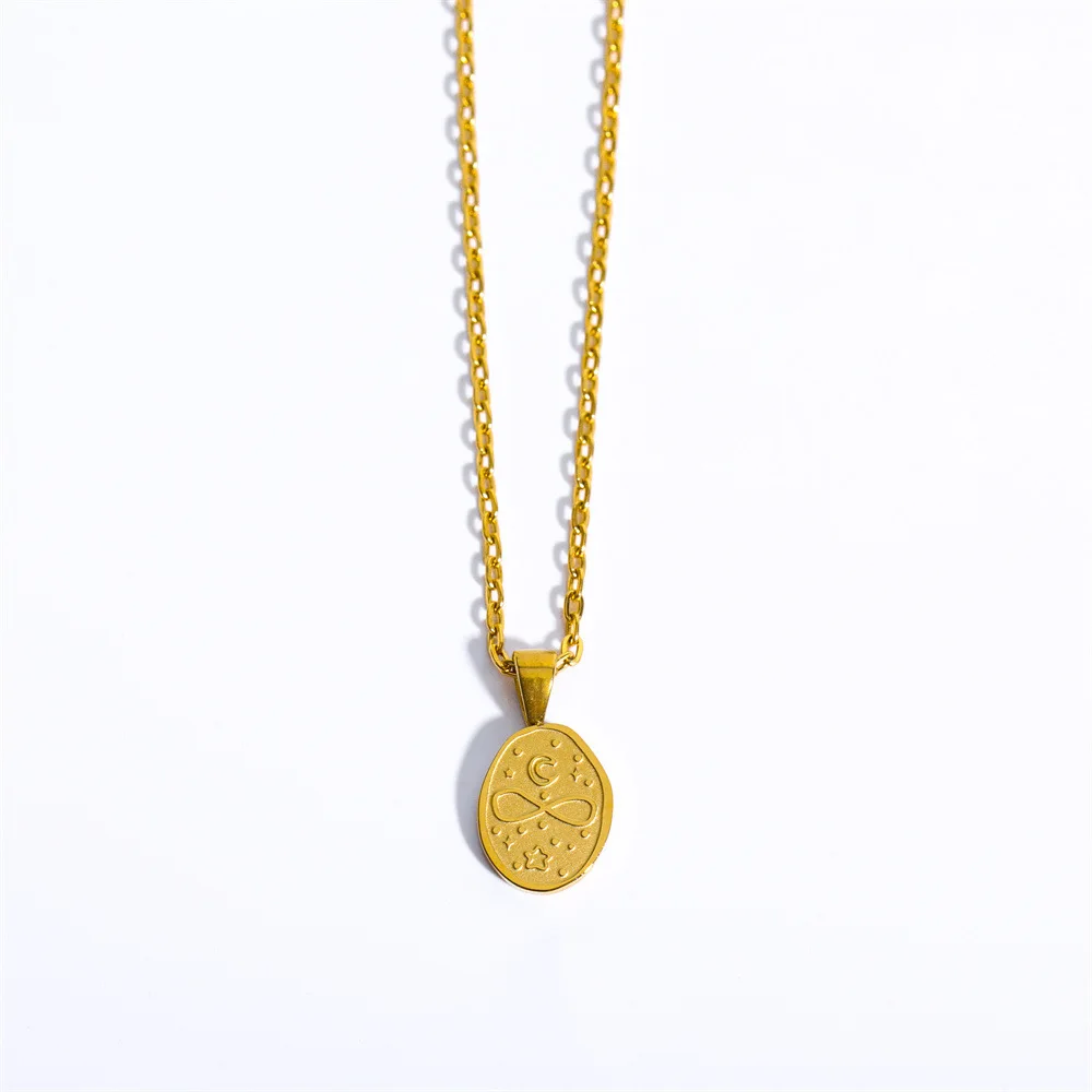 N1948  Waterproof Round Star Moon Sun Collar Necklaces For Women 18K Gold Plated Stainless Steel Tarot Cards Pendant Necklace