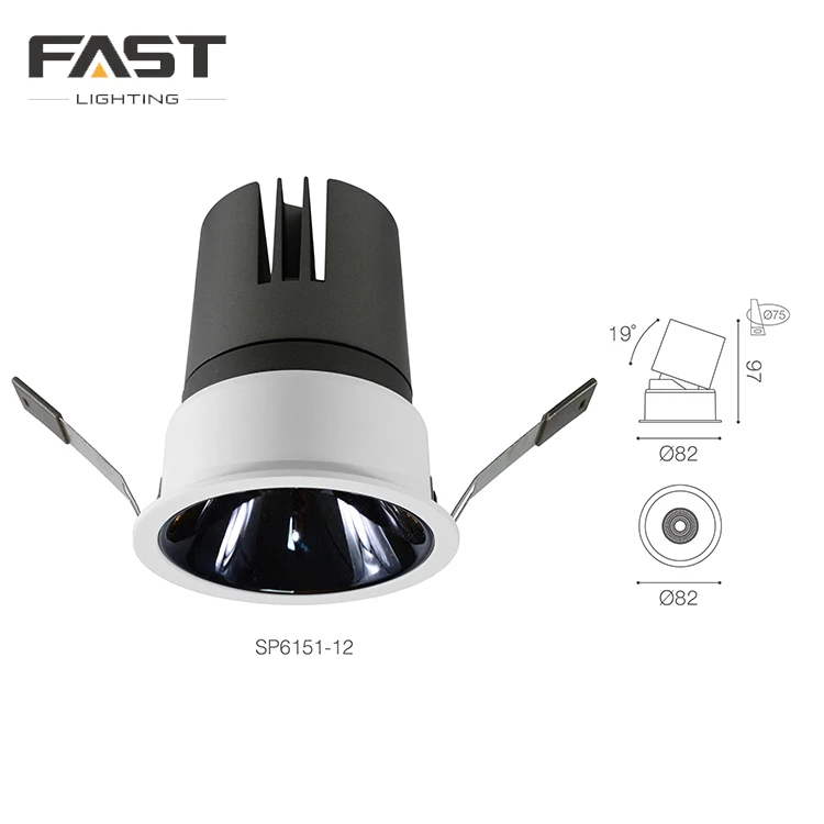 FAST Good Price Commercial Deep Anti Glare Museum Indoor COB Chip Aluminum Radiator 12W LED Spotlight