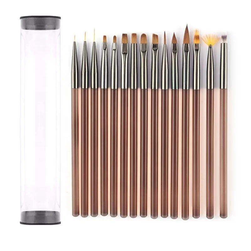 1PC/15PCS New Nail Art Liner Brush Tool Carved Crystal Ultra-thin Line Drawing Pen Flower Nail Art Brush Nail Tools Set