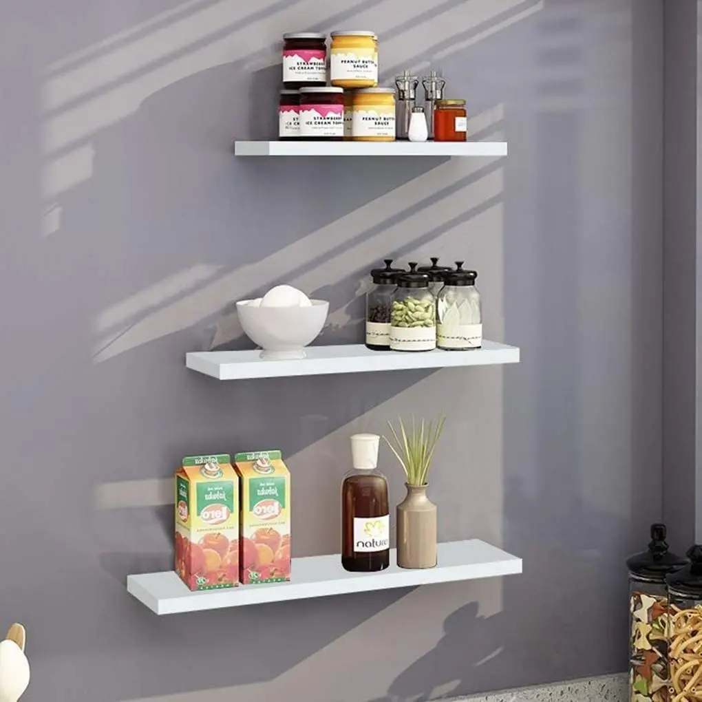 Floating Shelves White Wall Mounted,Wood Wall Shelves for Wall Display Set of 3 Floating Shelves with Brackets,White