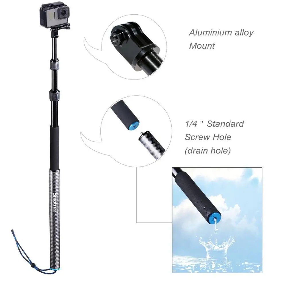Smatree Aluminium-alloy and Carbon-fibre Handheld Extendable Tripod Monopod Camera Phone Selfie Stick for Gopro