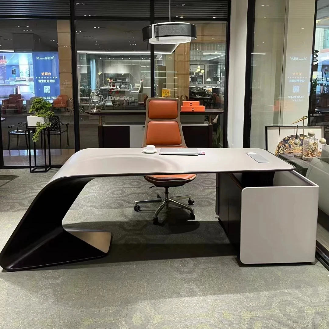 BOGAO hot sales modern high-end luxury CEO office furniture L-shaped executive manager office desks with side cabinet white desk