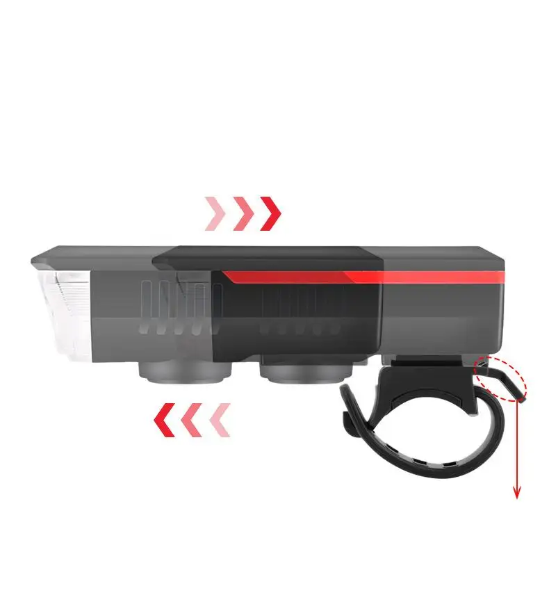 Rechargeable Solar 2 in 1 Bike Front Lamp with Horn Waterproof Shakeproof 4 Work Modes