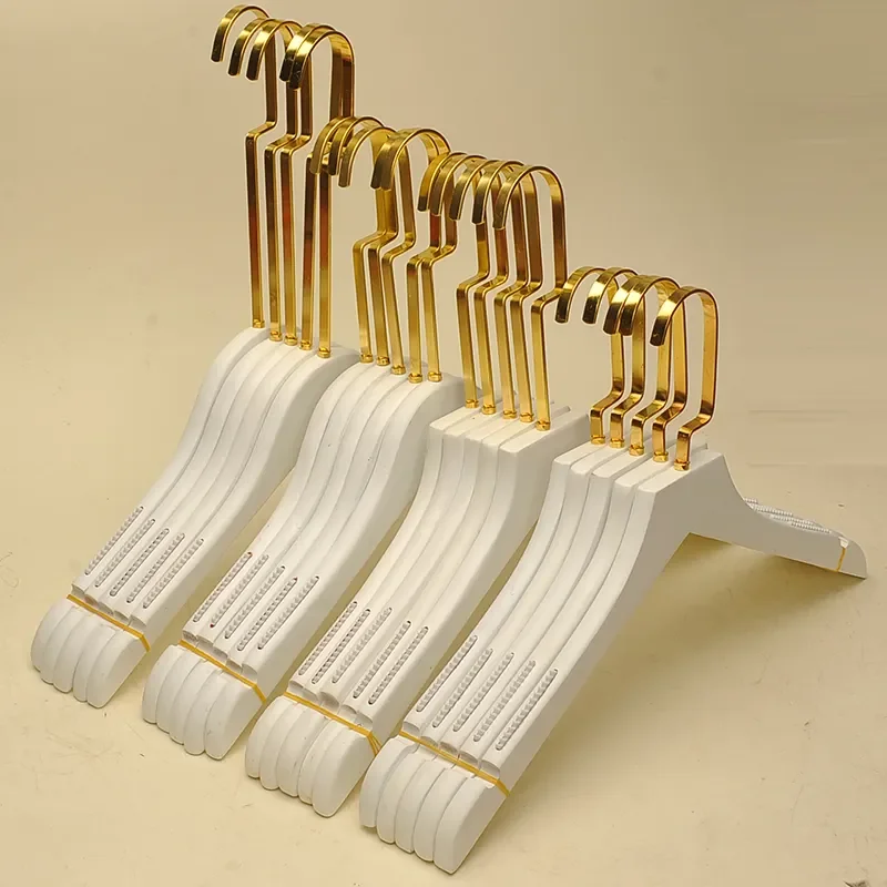 Wholesale Top Quality Wood Hanger Customized Logo Long Gold Hook Hangers White Wooden Hangers For Clothes Store