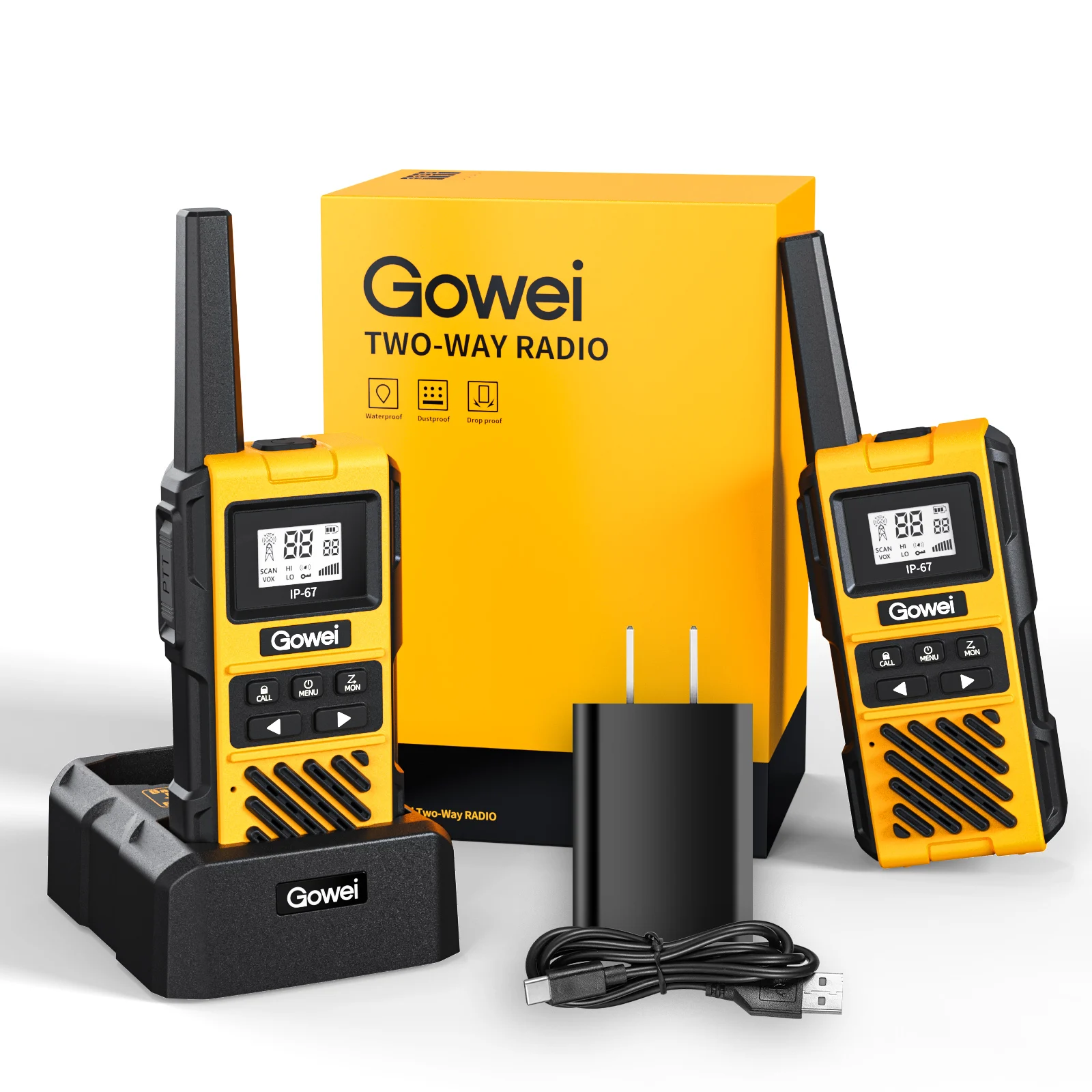 2 watt Emergency Radio, Walkie Talkies for Adults,2 way radio walkie talkie  IP67 Waterproof Handheld Radio