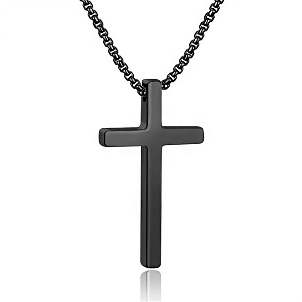 Wholesale Classic Cross PVD Stainless Steel Pendant Necklace Link Simple Fashion Design Non-Fade Gold Silver Gun Black Vacuum