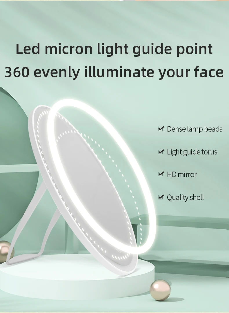 Round Usb Rechargeable Touch Led Portable Smart Makeup Mirror for Girl Beauty