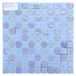 Swimming pool hotel bathroom mosaic tile Foshan square crystal iridescent light blue glass mosaic
