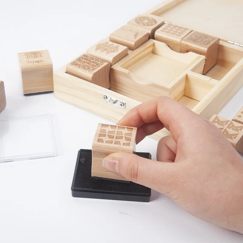 Embossing Logo Cartoon Custom Design DIY Rubber Set Eco Friendly Material wooden stamp set