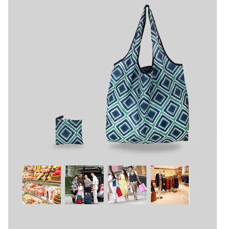 Custom Printing Logo Ripstop Machine Washable 190T Polyester Grocery Folding Tote Bag Reusable Rpet Foldable Shopping Bag