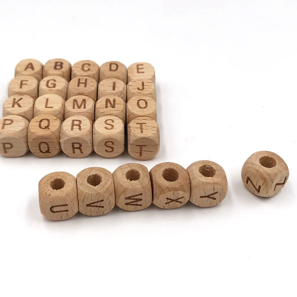 Creative10mm12 мм Буковый английский 26 букв комбайн слова Квадратные бусины лазерная гравировка DIY деревянные аксессуары