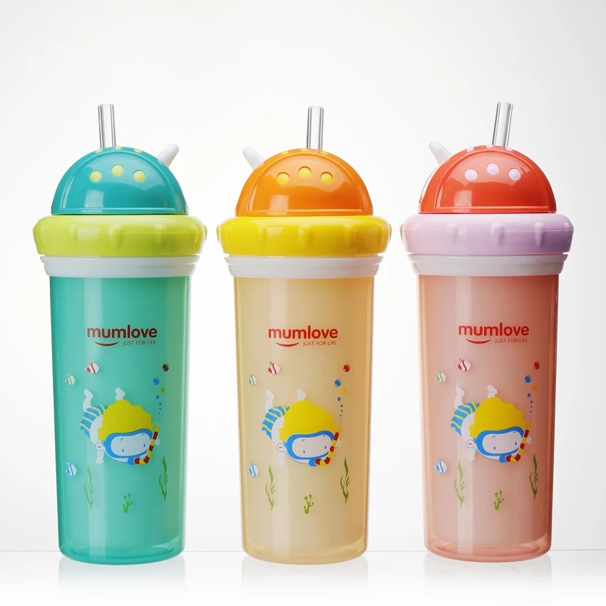 Mumlove Thermal Double layer pp water suction tube cup thermal suction tube cup for baby