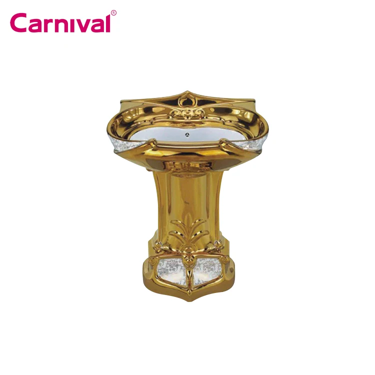 Luxury modern style good quality cheap bathroom wc freestanding single hole golden retro sink floor mounted pedestal basin