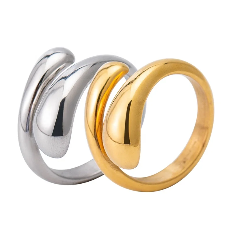 Vintage Fashion Simple Couples Stainless Steel Gold And Silver Geometric Water Drop Wedding Brand Rings