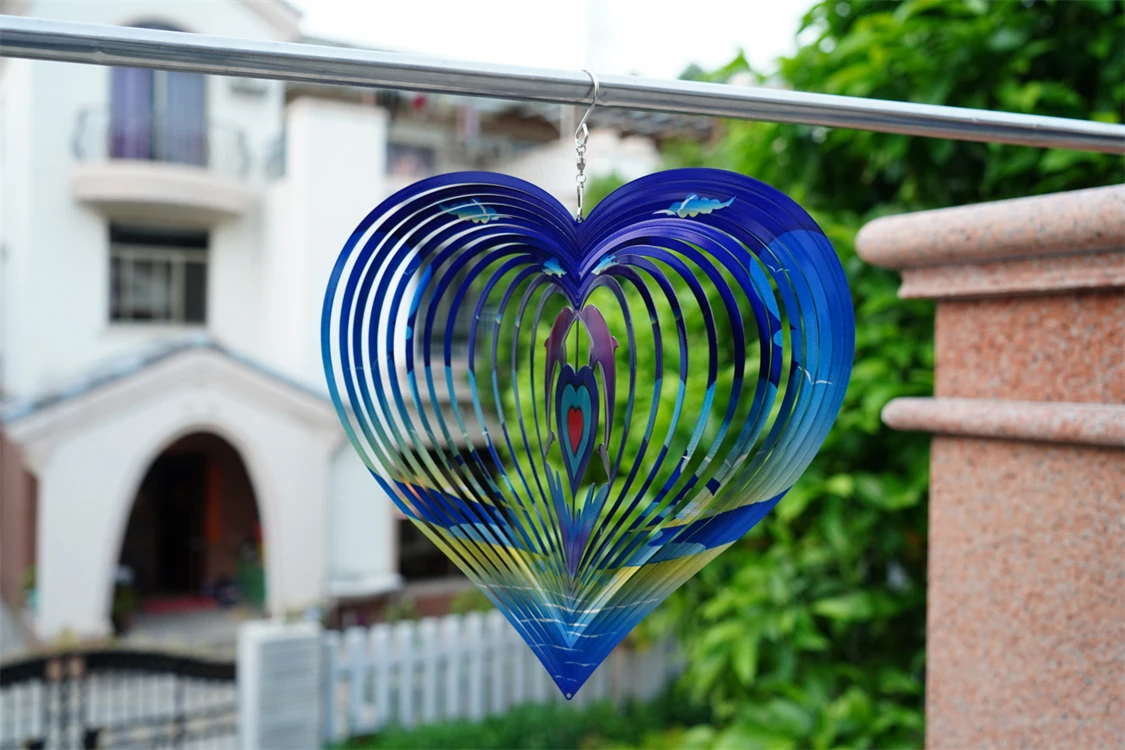 Hourpark Outdoor Hanging Garden Ornaments Laser-Cut 3D Stainless steel Metal Hanging Wind Spinner