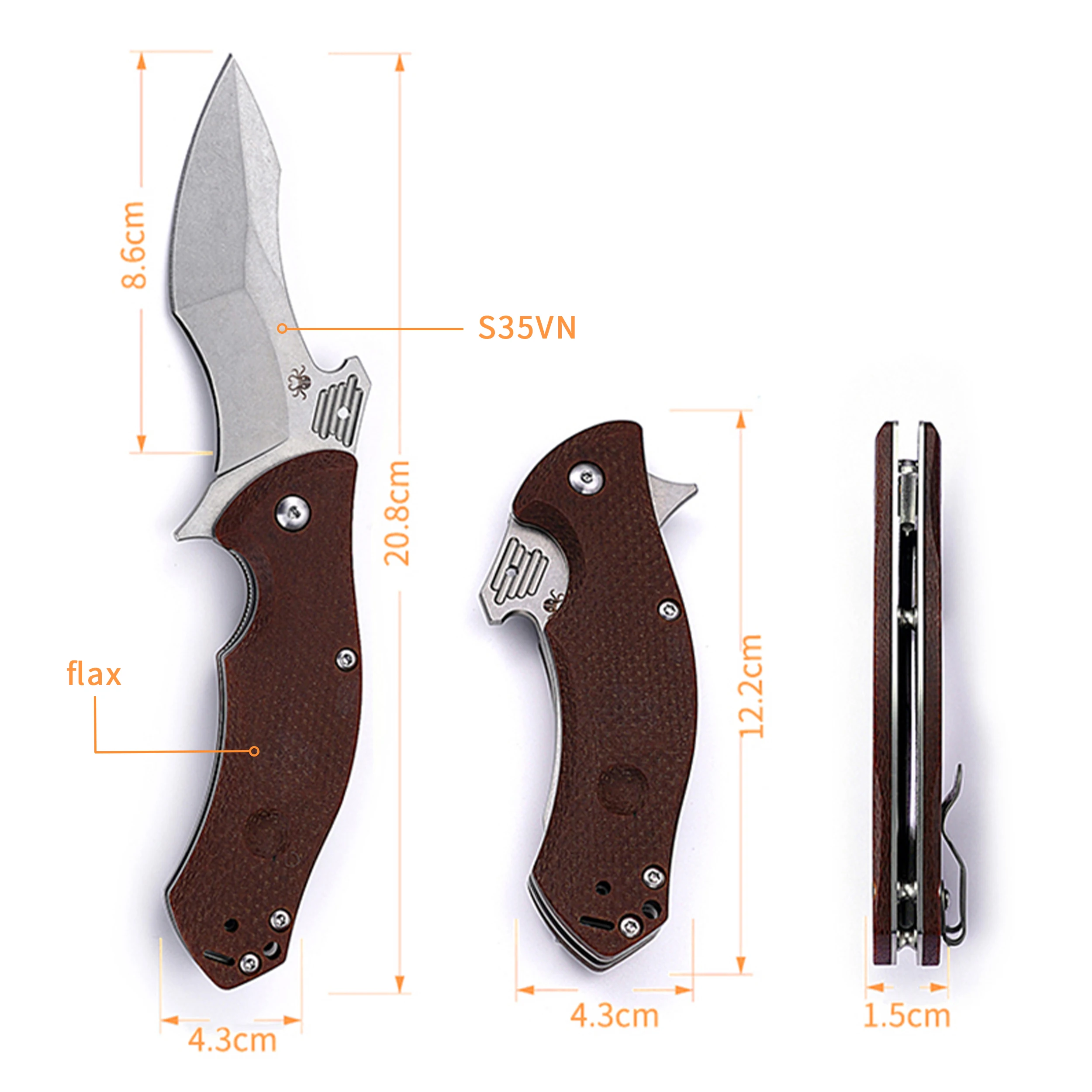 High Quality S35VN Steel Blade EDC Knife Outdoor Tool Folding Pocket Knife with Brown Linen Micarta Handle