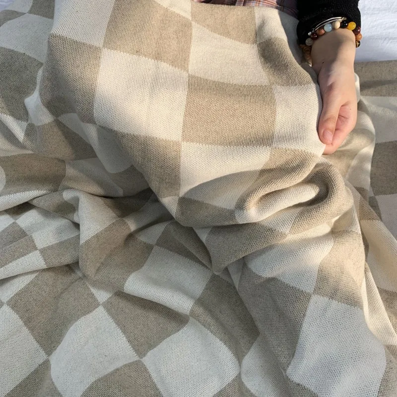 LY-Classic Plaid Hemp-covered Thickened Antibacterial Throw Office Nap Blanket Cover Lunch Break Sofa