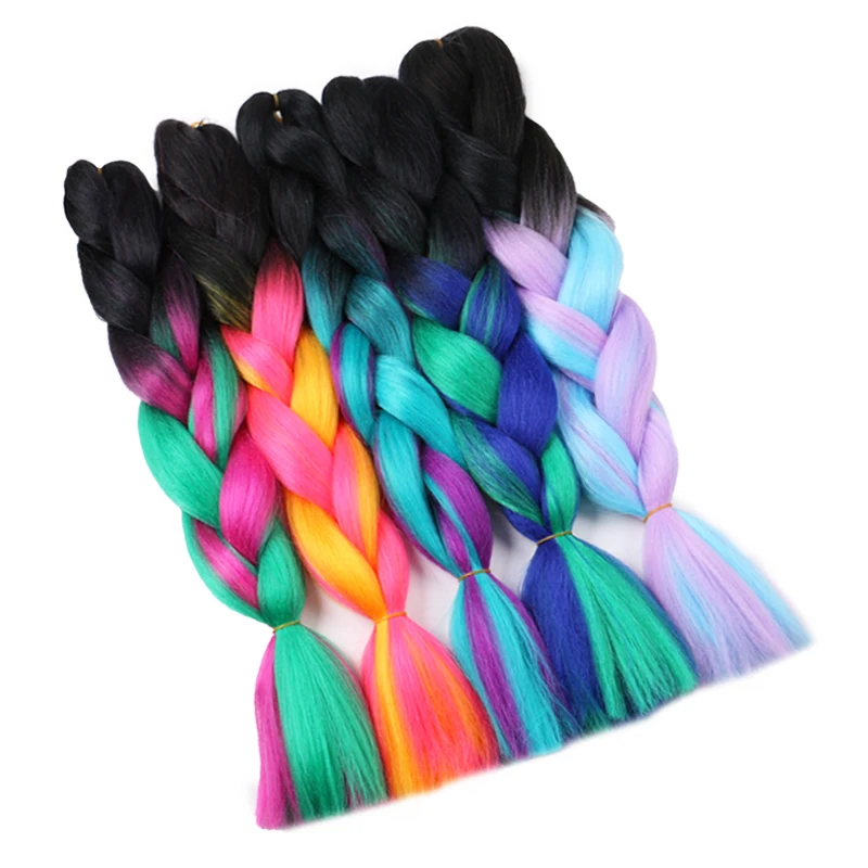 24inch 100grams ombre rainbow mixed color jumbo braids for dreadlocks box braids heat resistant synthetic braiding hair