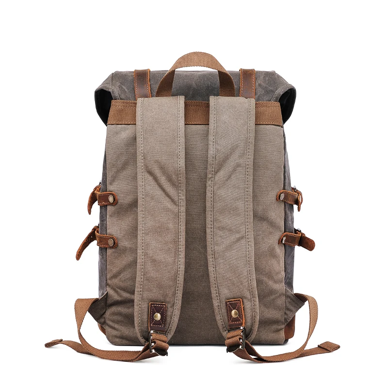 2024 Custom Vintage Camping Outdoor Travel Hiking Laptop Waterproof Casual Sports Waxed Canvas Rucksack Backpack Bag For Men