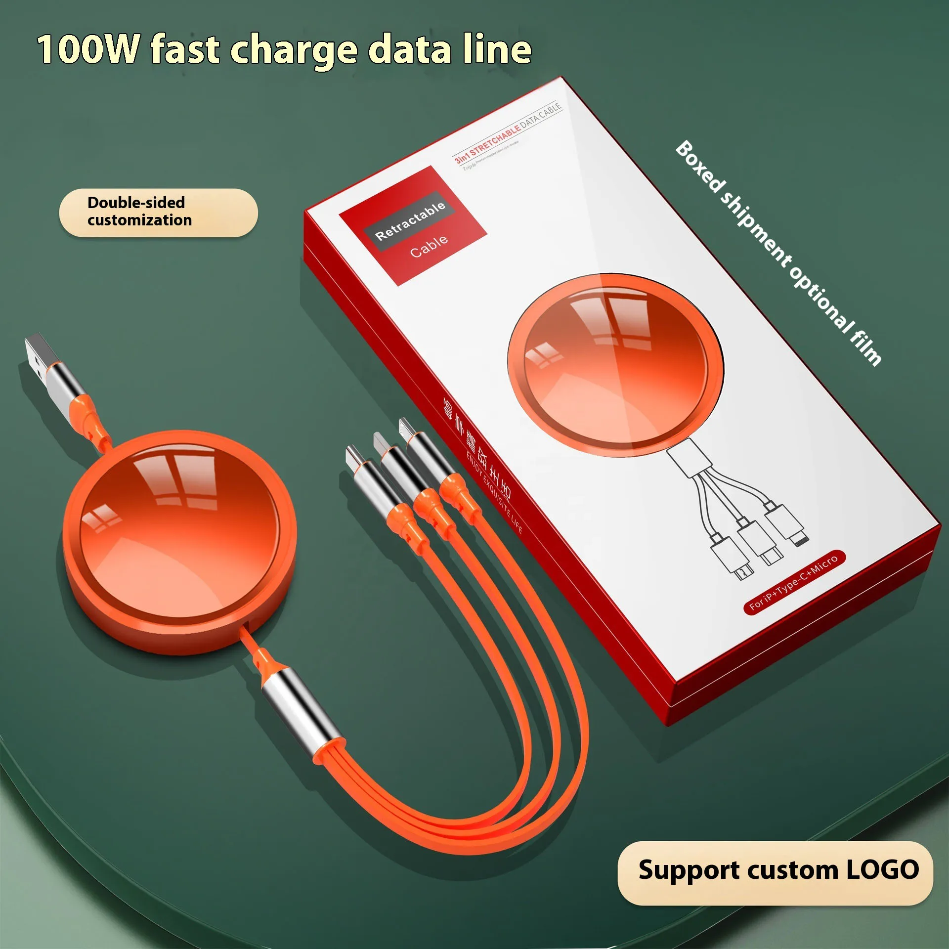 2024 High Quality Retractable 3 in1 Charging Cable USB-C Micro USB for Phone