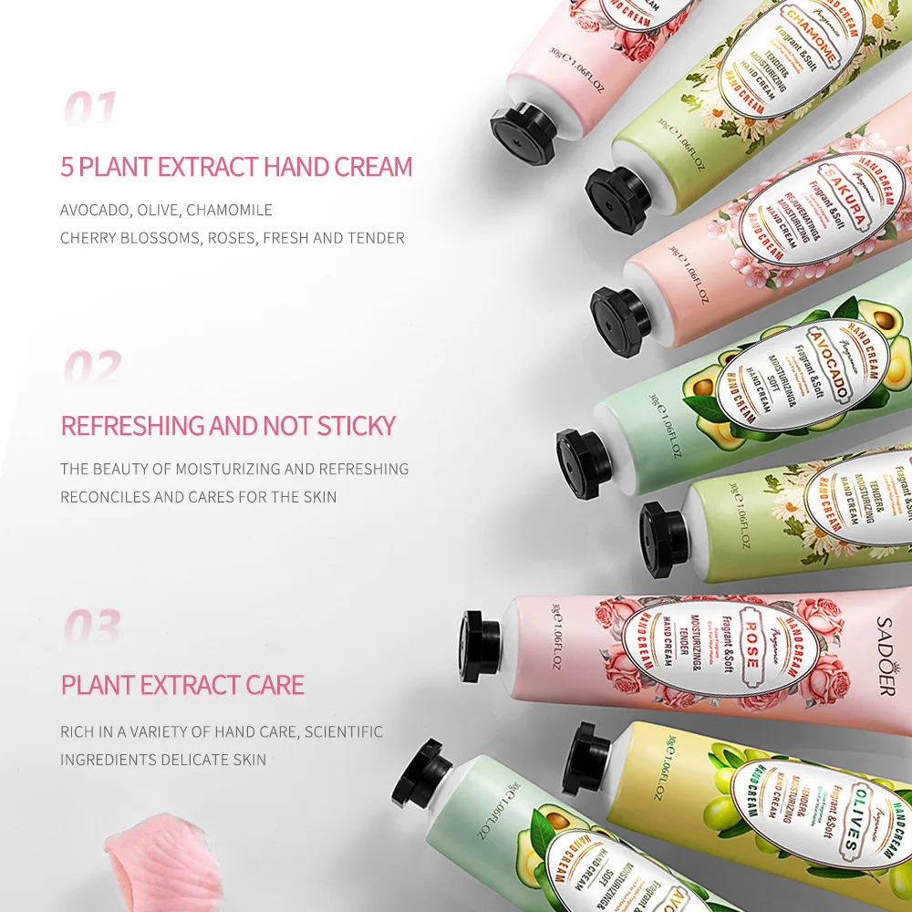 SADOER 5pcs Fruit Plant Extract Hand Cream Suit Moisturizing Nourishing Hand Cream Lotion Set