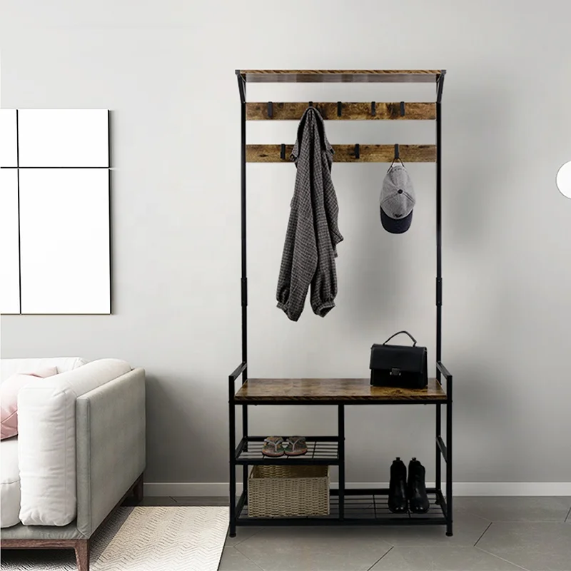 Многофункциональный 3-в-1 прихожей пальто стеллажи для выставки товаров Холл дерево со скамейкой
