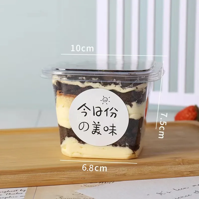Disposable plastic cup square 360 ml pet cake Dessert cup Yogurt jelly pudding cake cup with lid