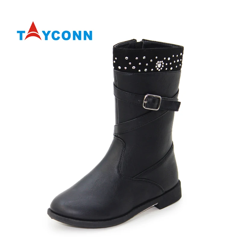 Новое поступление, зимние детские длинные сапоги из искусственной кожи на молнии для девочек