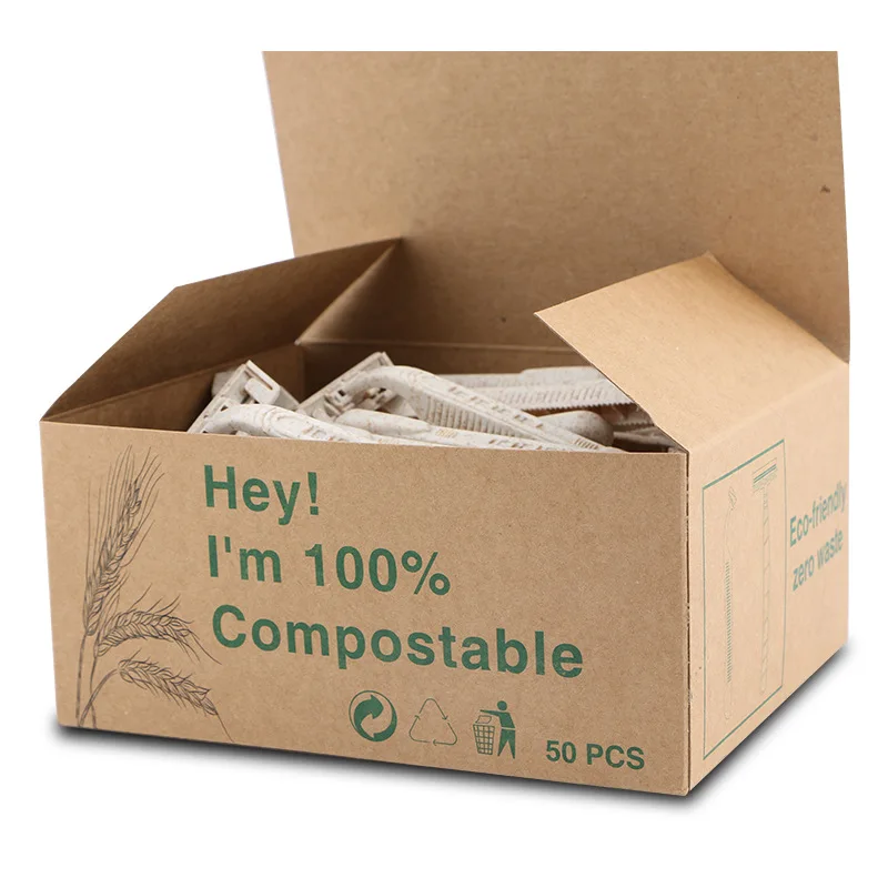 Biodegradable wheat straw material Low-Carbon, eco-friendly double Blades Disposable razor  hotel disposable shaving razor