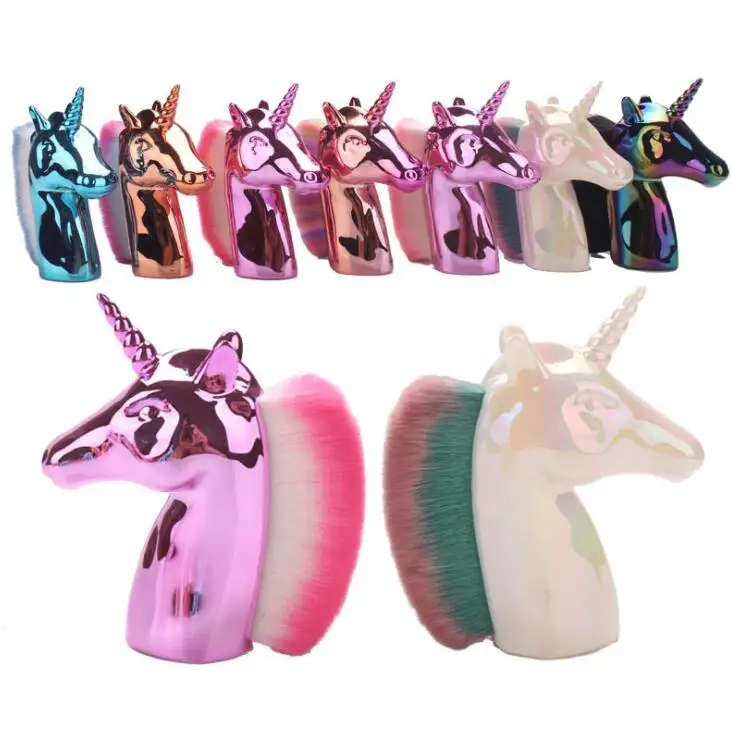Manicure Beauty Tools Uni corn Nail Dust Cleaning Brush Remy Horse Make Up Powder Cleaner Brush For Nails