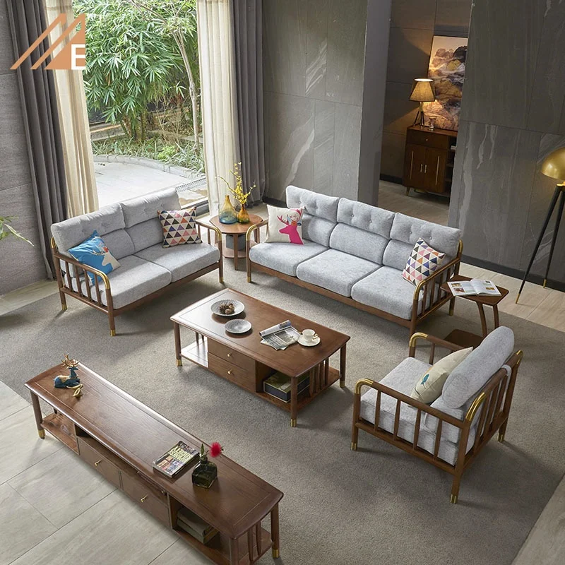 Modern Nordic Solid Wood Furniture Living Room Fabric Sofa Set
