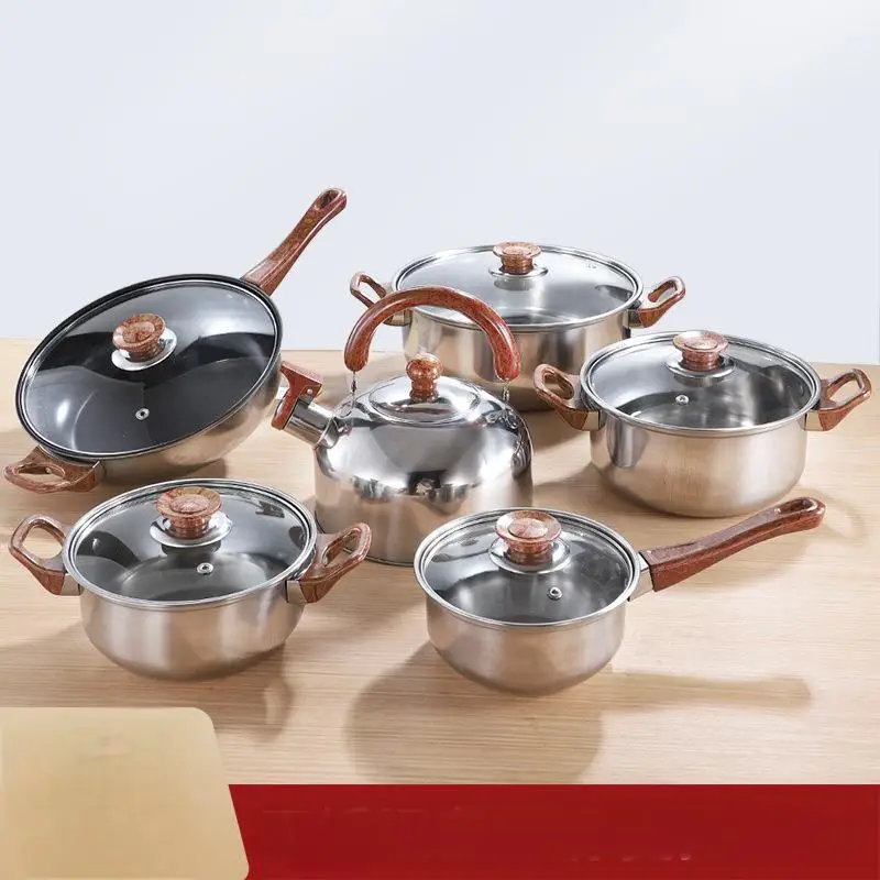 Luxury Eco-Friendly Stainless Steel Cookware Set Non-Stick Kitchen Cooking Pots Pans Ceramic Iron Featuring Metal Glass Home Use