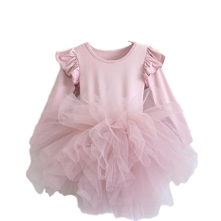 
2020 autumn hot selling hot AliExpress ballet dance Solid Color dance children long sleeved tutu skirt kids dresses for girls 